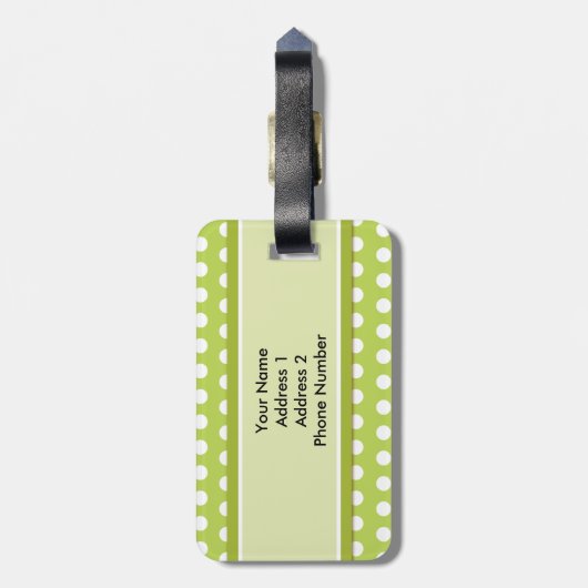 Green White Polka Dot Pattern Bagagelabel (Achterkant verticaal)