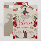 Green White Red Charro Quinceanera Papel Picado Kaart (Voorkant / Achterkant)