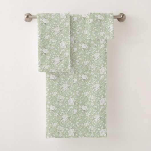 Green White Romantic Floral   Bad Handdoek (Insitu)