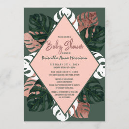 Green White Rose Gold Swiss Cheese Baby shower Kaart