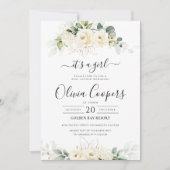 Green White Roses Baby shower Invitation Save The Date (Voorkant)