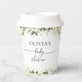 Green White Roses Baby shower papieren bekers