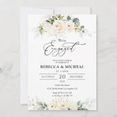 Green White Roses Engagement Party Uitnodiging (Voorkant)