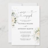 Green White Roses Engagement Party Uitnodiging (Voorkant)