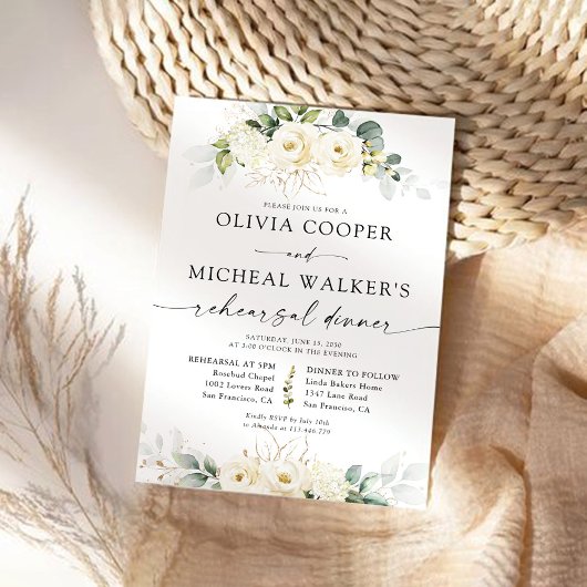 Green White Roses Repetitie diner uitnodiging