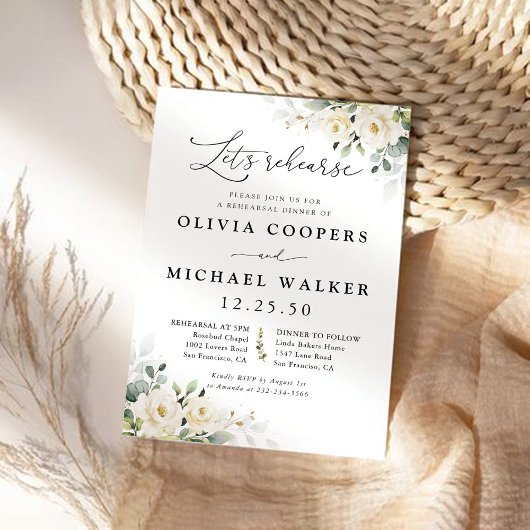 Green White Roses Repetitie diner uitnodiging