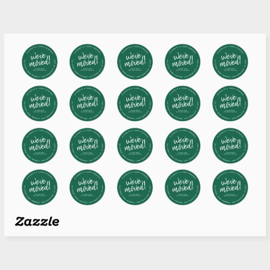 Green White Rustic Script We've Moved New Address Ronde Sticker (Vel)