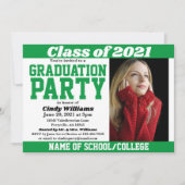 Green White School Colors Foto Afstuderen Kaart (Voorkant)