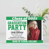 Green White School Colors Foto Afstuderen Kaart (Staand voorkant)