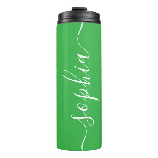 Green White Script Custom Name Thermal Tumbler Thermosbeker (Voorkant)