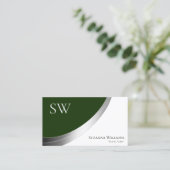 Green White Silver Decor met Monogram en Foto Visitekaartje (Staand voorkant)
