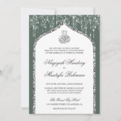 Green White Silver Glitter Arch Muslim Wedding Kaart (Voorkant)