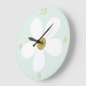 Green White Simple Daisy Gold Grote Klok (Hoek)