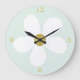 Green White Simple Daisy Gold Grote Klok