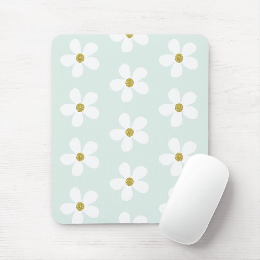 Green White Simple Daisy Gold Monogram Muismat (Met muis)
