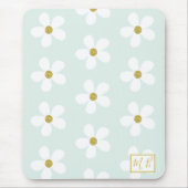 Green White Simple Daisy Gold Monogram Muismat (Voorkant)