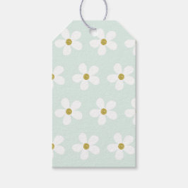 Green White Simple Daisy Gold Pattern Cadeaulabel