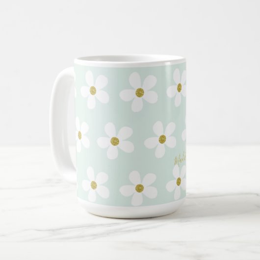Green White Simple Daisy Gold Personal Koffiemok (Voorkant links)