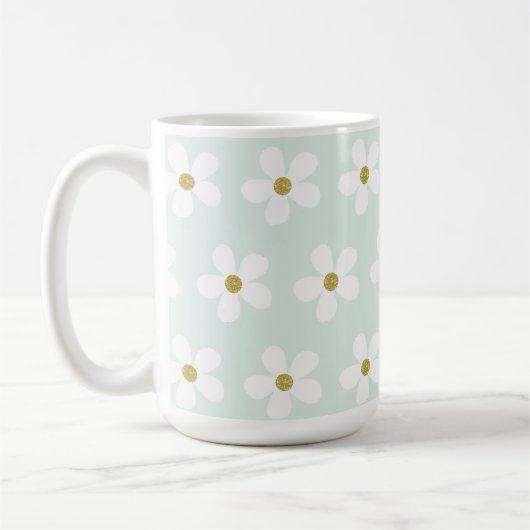 Green White Simple Daisy Gold Personal Koffiemok (Links)