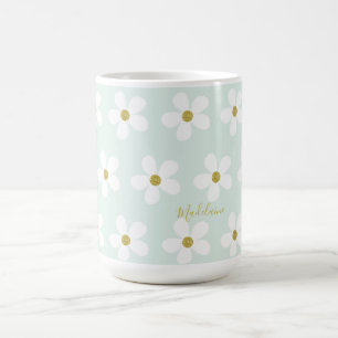 Green White Simple Daisy Gold Personal Koffiemok