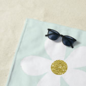 Green White Simple Daisy Gold Personal Strandlaken (In situ)