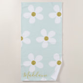 Green White Simple Daisy Gold Personal Strandlaken (Voorkant)