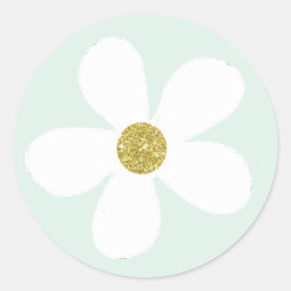 Green White Simple Daisy Gold Ronde Sticker