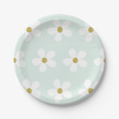 Green White Simple Daisy Pattern Gold Papieren Bordje (Voorkant)
