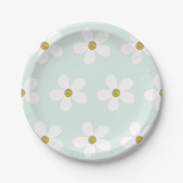 Green White Simple Daisy Pattern Gold Papieren Bordje