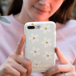 Green White Simple Daisy Pattern Gold Personal iPhone 8/7 Hoesje