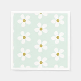 Green White Simple Daisy Pattern Gold Servet