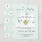 Green White Simple Daisy Sweet Sixteen Chic Kaart (Voorkant / Achterkant)