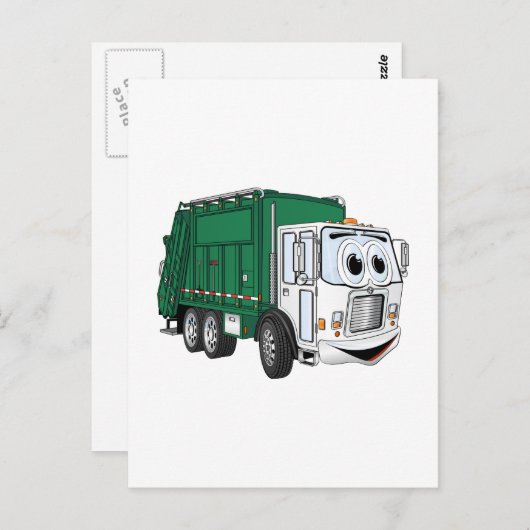 Green White Smiling Garbage Truck Cartoon Briefkaart (Voorkant / Achterkant)