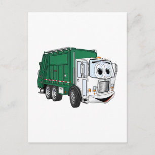 Green White Smiling Garbage Truck Cartoon Briefkaart