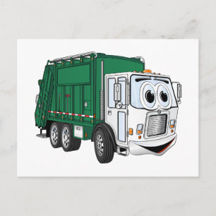 Green White Smiling Garbage Truck Cartoon Briefkaart