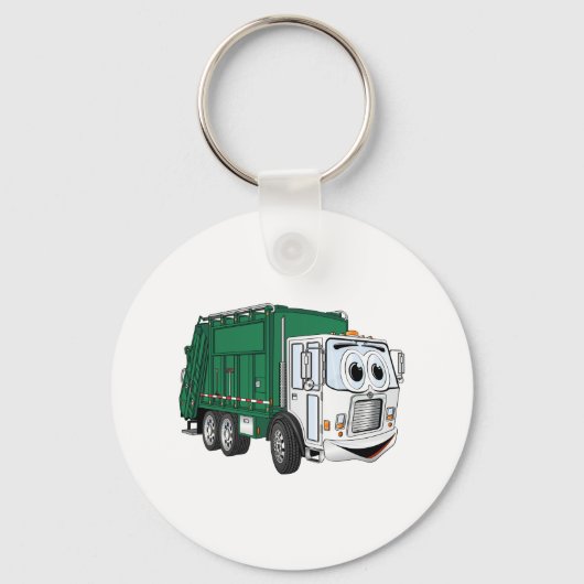 Green White Smiling Garbage Truck Cartoon Sleutelhanger (Voorkant)