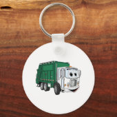 Green White Smiling Garbage Truck Cartoon Sleutelhanger (Voorkant)