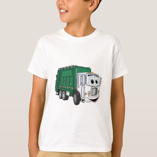 Green White Smiling Garbage Truck Cartoon T-shirt (Voorkant)
