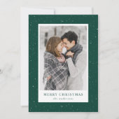 Green & White Snow Flurries Holiday-fotokaart Feestdagenkaart (Voorkant)