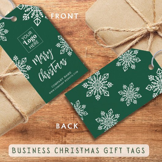 Green White Snowflake Company Logo Vrolijk Kerstfe Cadeaulabel