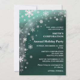 Green White Snowflakes Corporate Holiday Party Kaart