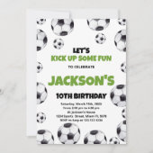 Green White Soccer Birthday Invitations Kaart (Voorkant)
