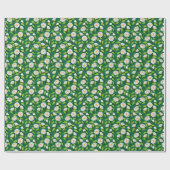 Green & White Spring Daisies & Vine Pattern Cadeaupapier (Vlak)