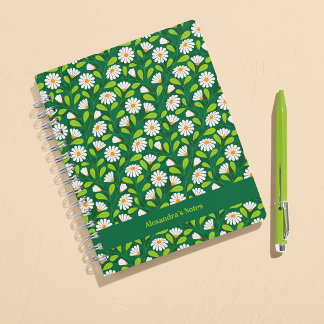 Green & White Spring Daisies & Vine Personalised Notitieboek