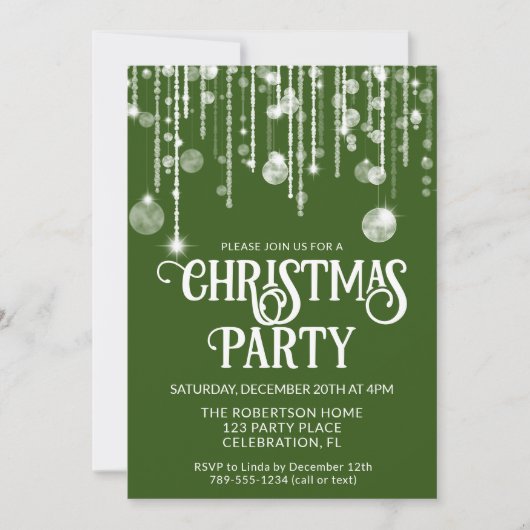 Green White String Lights Kerstfeest Kaart (Voorkant)