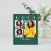 Green White Stripes 3 Photo Graduation Invitations (Staand voorkant)