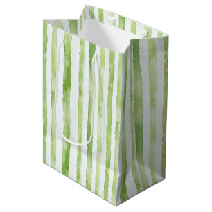 Green White Stripes Beach Verjaardag Medium Cadeauzakje