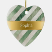 Green White Stripes Gold Ribbon Christmas Keramisch Ornament (Rechts)
