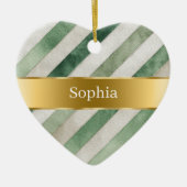 Green White Stripes Gold Ribbon Christmas Keramisch Ornament (Voorkant)