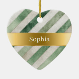Green White Stripes Gold Ribbon Christmas Keramisch Ornament